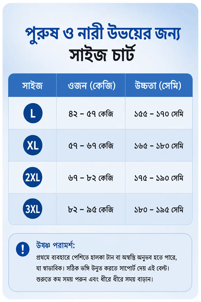 সাইজ গাইড — ওজন ও উচ্চতা অনুযায়ী